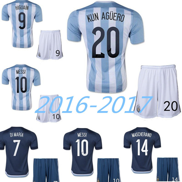 Argentina 2016-2017 best quality football clothes suit adult camisetas de futbol Macy Mara Duo Nama Yuedimali Asian Kun Aguero, Higuain lowe