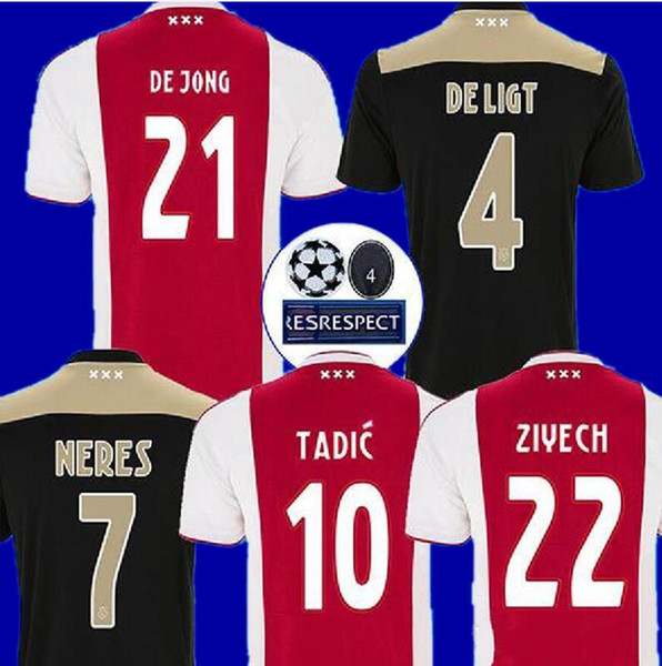 18 19 ajax soccer jersey DE JONG DE LIGT ajaxa msterdam camiseta fútbol VAN DE BEEK NERES 2018 2019 camisa futebol TADIC ZIYECH maillot