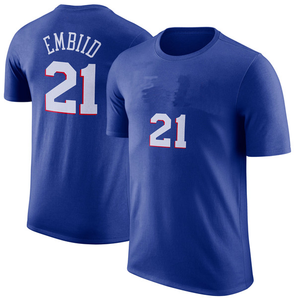 Free Shipping-Philadelphia #21 Embiid Blue Short Sleeve T-Shirt