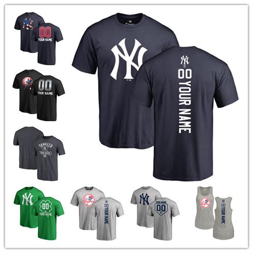 2019 Custom Men's women Youth NY Yankees Baseball T Shirt Personalized Name and Number Banner Wave Baseball Tri-Blend Tank Top Jerseys