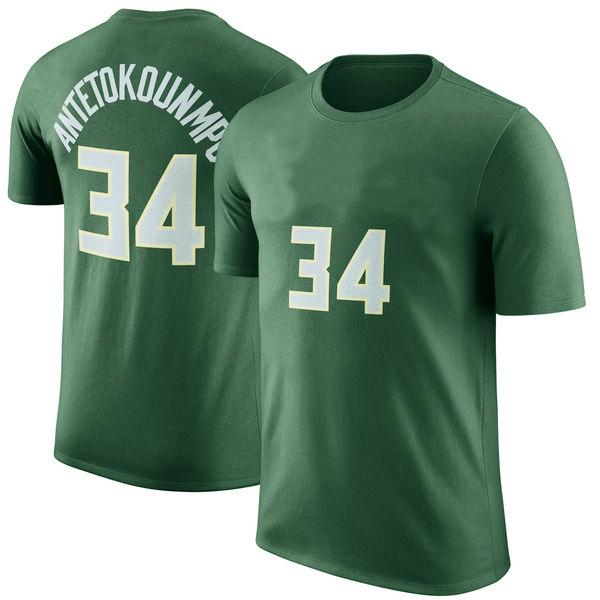 Free Shipping-Milwaukee #34 Antetokounmpo Green Short Sleeve T-Shirt