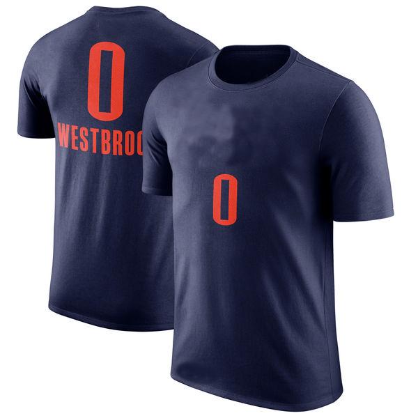 Free Shipping-OKC #0 Westbrook Blue Short Sleeve T-Shirt