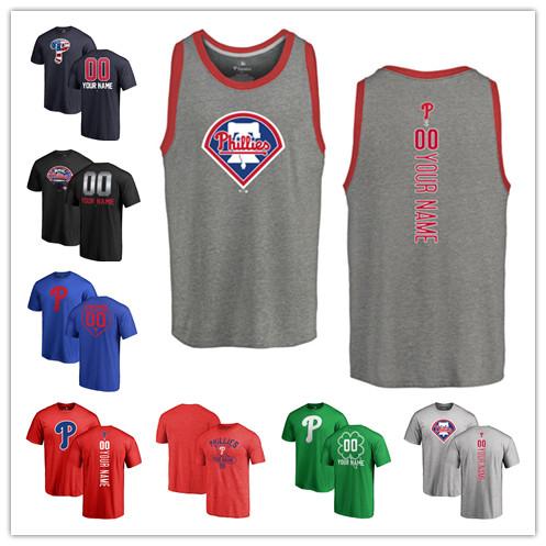 2019 Custom Men's women Youth PA Phillies Baseball T Shirt Personalized Name and Number Banner Wave Baseball Tri-Blend Tank Top Jerseys