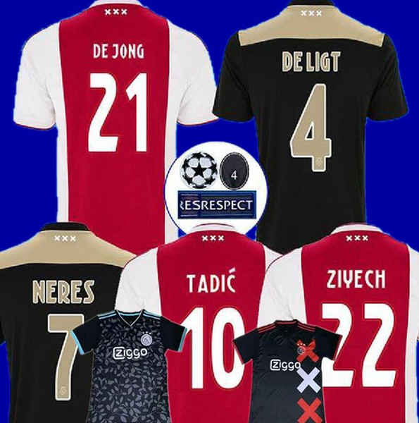 2019 2020 Ajax DE JONG TADIC 18 19 20 home red soccer jerseys NERES ZIYECH third away black football shirts ajax Camisas De Futebol DE LIGT