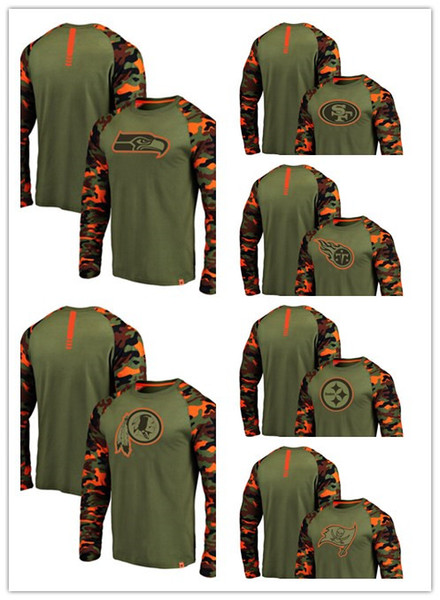 2019 hot Men's spring 49ers SteelersTitans Seahawks Buccaneers Redskins Pro Line by Branded Olive Camo Recon Raglan Long Sleeve T-Shirt