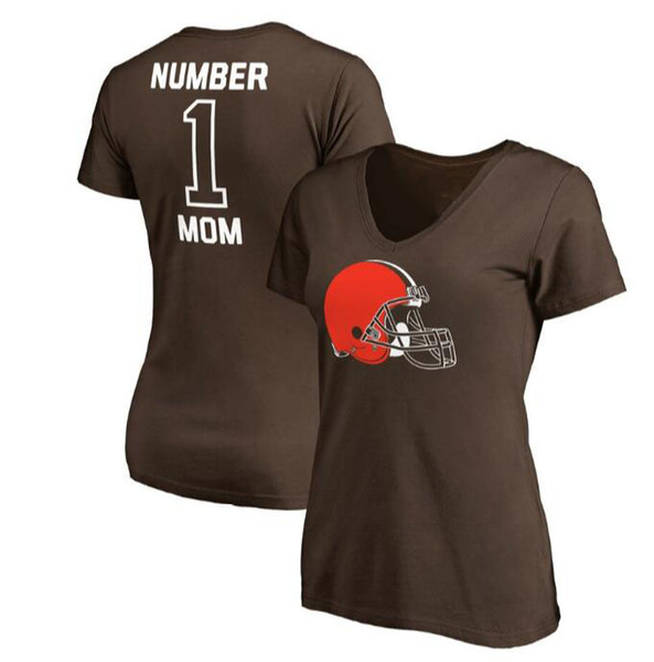 Women's Cleveland Mothers Day Browns Pro Line Royal #1 Mom V-Neck T-Shirt Gift For Mother Free Shipping