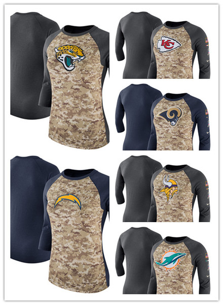 Women's Spring new hot round neck T-Shirt Vikings Rams Chiefs Jaguars Chargers Dolphins Salute to Service Legend Three-Quarter Raglan Sleeve