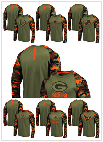 2019 hot Men's spring Colts Lions Broncos Cowboys Browns Texans Packers Pro Line by Branded Olive Camo Recon Raglan Long Sleeve T-Shirt