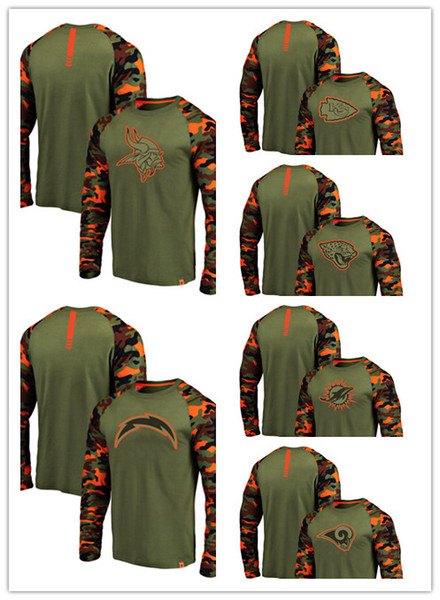 2019 hot Men's spring Vikings Jaguars Chiefs Chargers Rams Dolphins Pro Line by Branded Olive Camo Recon Raglan Long Sleeve T-Shirt