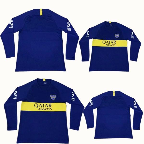 2019 Boca Juniors Long Sleeve Soccer Jersey 8 Perez 5 Gago Benedetto 7 Pavon 10 Carlitos TEVEZ Customize Home Blue Longsleeve Football Shir