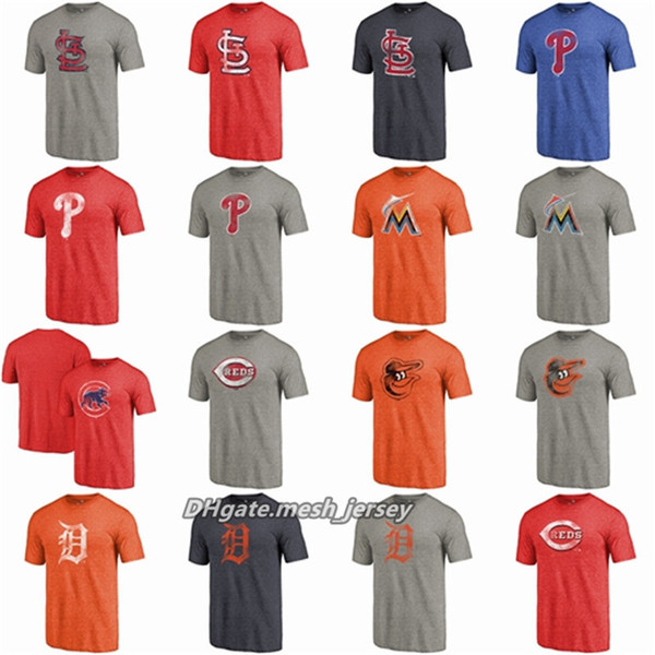 Men Women Youth Cardinals Phillies Marlins Tigers Reds Cubs Orioles Distressed Team Tri-Blend T-Shirt