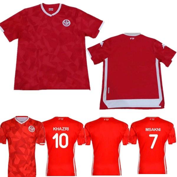 19 20 Tunisia national team Soccer Jerseys 7 Msakni 10 Khazri 23 Sliti Wahbi Khaoui FAKHREDDINE BEN YOUSSE HAMZA Custom Red Football Shirt