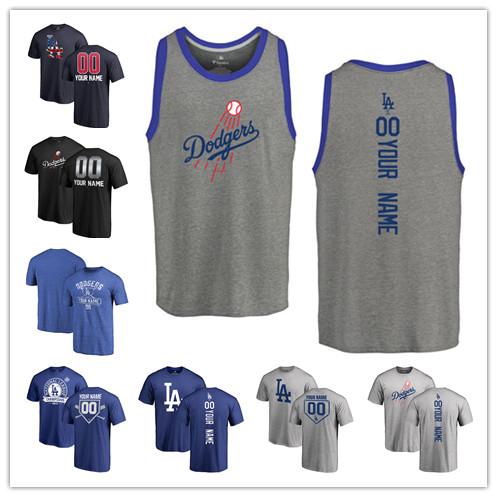 2019 Custom Men's women Youth LA Dodgers Baseball T Shirt Personalized Name and Number Banner Wave Kids Baseball Tri-Blend Tank Top Jerseys