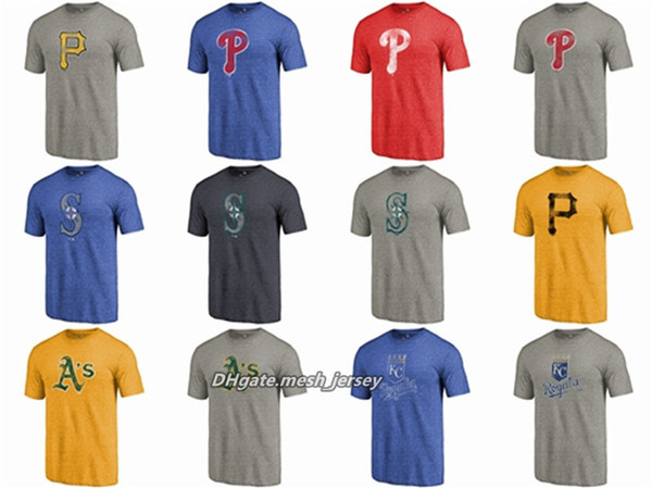 Men Women Youth Mariners Pirates Phillies Athletics Royals Rockies Sox Distressed Team Tri-Blend T-Shirt