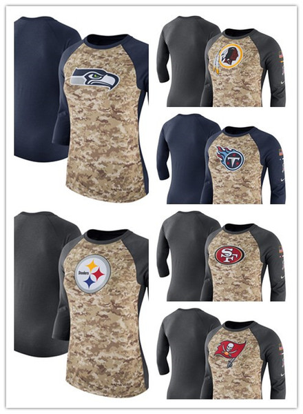 Women's new hot round neck T-Shirt Buccaneers 49ers Steelers Seahawks Titans Redskins Salute to Service Legend Three-Quarter Raglan Sleeve