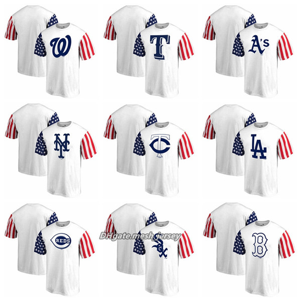 Men Rangers Athletics Mets Nationals Twins Dodgers Reds White Sox Red Sox Orioles Fanatics Stars Stripes T-Shirt