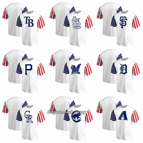 Men Rockies Rays Pirates Cubs Diamondbacks Brewers Tigers Cardinals Giants Fanatics Stars Stripes T-Shirt