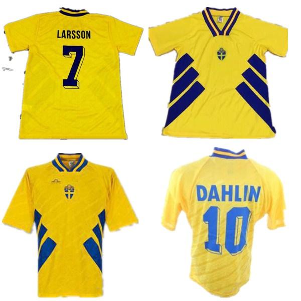 1994 World Cup Sweden Retro version Soccer Jerseys Home #10 DAHLIN #11 BROLIN #7 LARSSON Soccer Shirt Customized Football Uniform