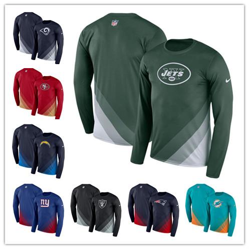 2019 mew Men's Patriots Chargers Rams Dolphins Giants Jets Raiders 49ers Scarlet Sideline Legend Prism Performance Long Sleeve T-Shirt