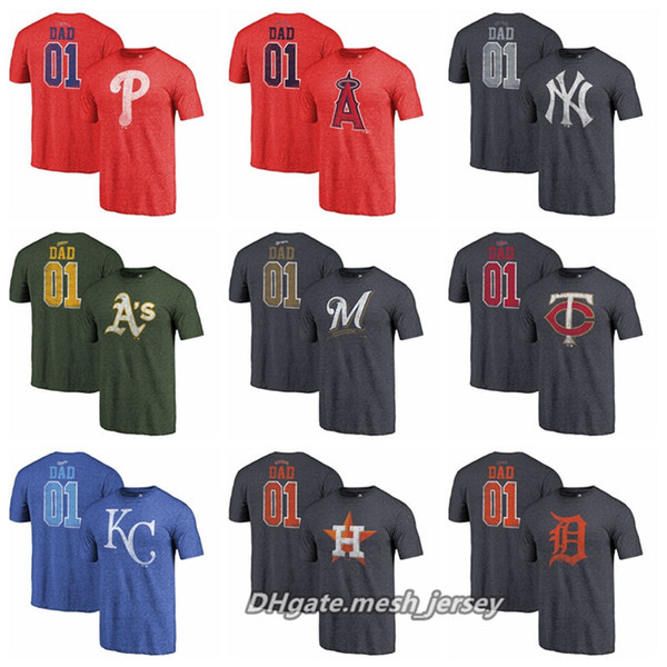 Phillies Athletics Yankees Twins Brewers Angels Royals Astros Tigers 2019 Father Day Greatest Dad Tri-Blend T-Shirt