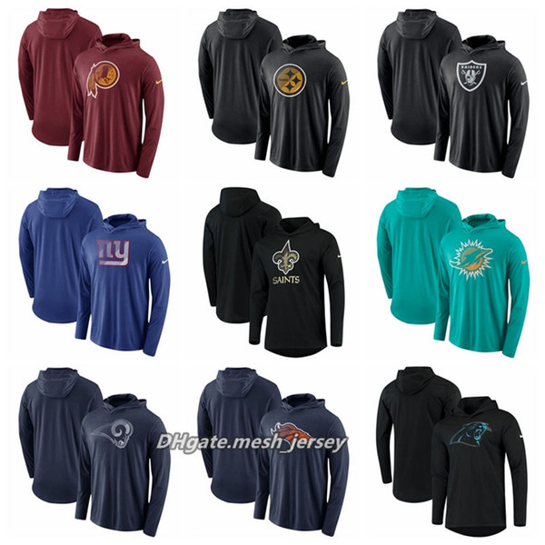 Men Redskins Raiders Giants Saints Dolphins Rams Broncos Panthers Steelers Blend Performance Hooded Long Sleeve T-Shirt