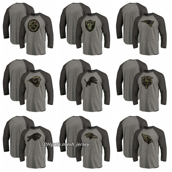 Men Steelers RaidersPatriots Rams Lions Bears Bills Ravens Cardinals Camo Prestige Raglan Tri-Blend Sleeve T-Shirt