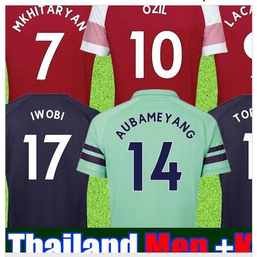 Thailand Aubameyang soccer jerseys 2018 2019 AUBAMEYANG OZIL JERSEY 18 19 LACAZETTE TORREIRA football kit Top MEN and KIDS SET soccer shirt