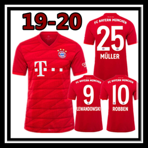 Free shipping top quality Bayern Munich home Soccer Jersey 19 20 LEWANDOWSKI MULLER men 2019 2020 ROBBEN Football shirt