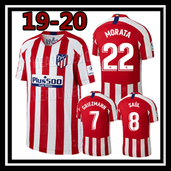 Free shipping top quality home Atletico Madrid Soccer Jersey 2019 20 KOKE GRIEZMANN SAUL camiseta de fútbol DIEGO COSTA men Football shirt