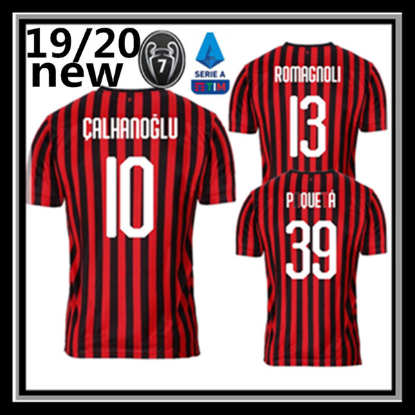 Free shipping 19 20 AC milan soccer jersey 2019 2020 camisa de futebol CALHANOGLU KESSIE CALDARA CUTRONE good quality mens football shirt