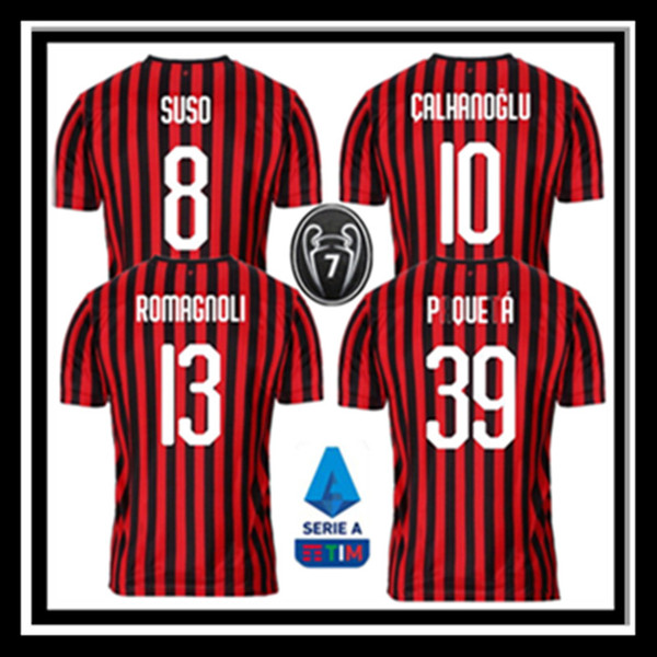 Free shipping 19 20 AC milan soccer jersey 2019 2020 camisa de futebol CALHANOGLU KESSIE CALDARA CUTRONE mens football shirt