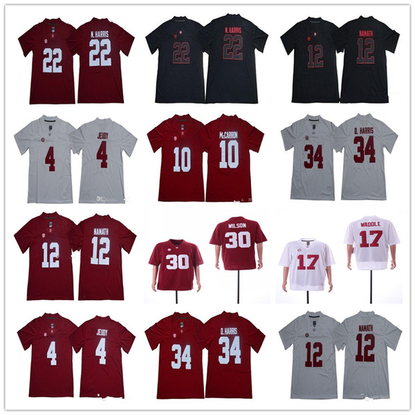 2019 Alabama Crimson Tide 4 Jerry Jeudy 22 Najee Harris 34 Damien Harris 10 AJ McCarron 12 Joe Namath Champions College football jerseys