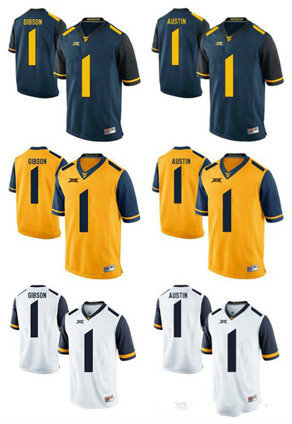 West Virginia Mountaineers Jersey Shelton Gibson 1 Tavon Austin 1 Gold Blue White Men College Football Jerseys