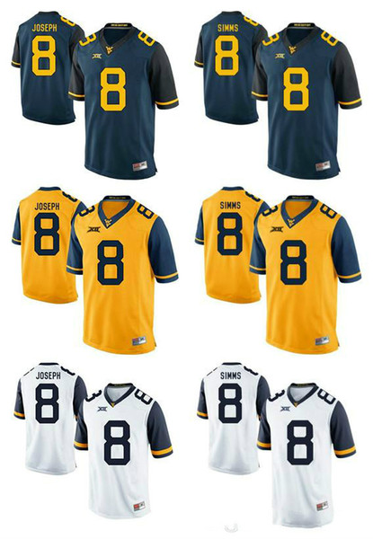 West Virginia Mountaineers Jersey Karl Joseph 8 Marcus Simms 8 Gold Blue White Men College Football Jerseys