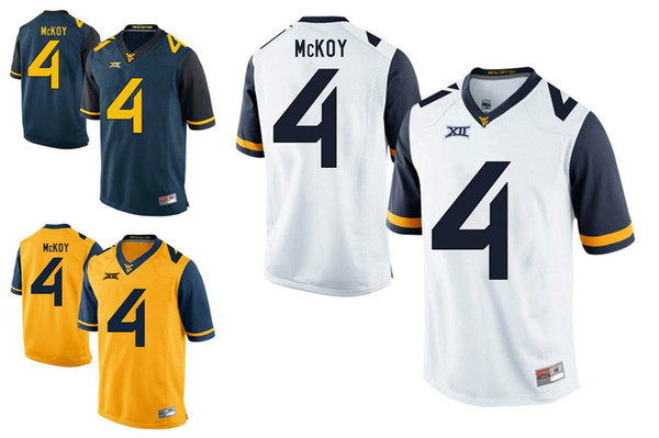 West Virginia Mountaineers Jersey Kennedy McKoy 4 Gold Blue White Men College Football Jerseys