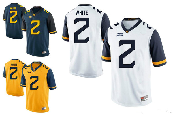 West Virginia Mountaineers Jersey Raun White 2 Gold Blue White Men College Football Jerseys