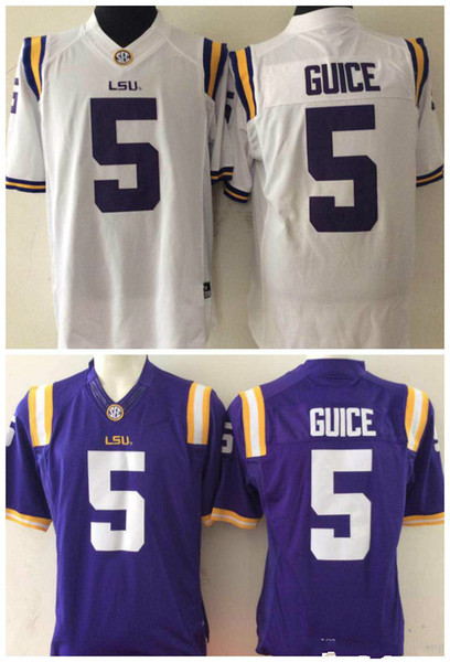 Men LSU Tigers Jersey 5 Derrius Guice Purple White College Football Limited Stitched Jerseys S-3XL