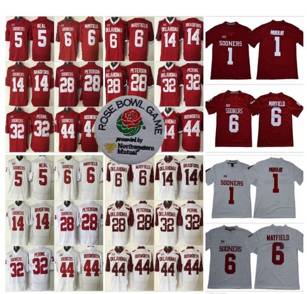 NCAA College Oklahoma Sooners 1 Kyler Murray Jersey 6 Baker Mayfield 14 Sam Bradford 28 Adrian Peterson 44 Brian Bosworth 32 Samaje Perine