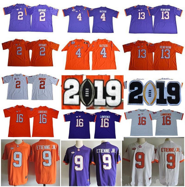 Clemson Tigers 16 Trevor Lawrence 9 Travis Etienne Jr. 4 Deshaun Watson 13 Hunter Renfrow 2 Kelly Bryant Purple White Orange ncaa uniform