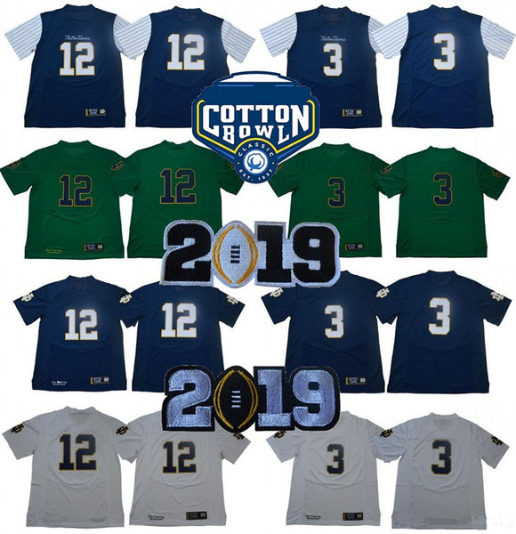 Norte Dame Fighting Irish Football Jerseys Cotton Bowl Playoff Patch College 3# Joe Montana 12 Ian Book Jersey stsitched letters numbers