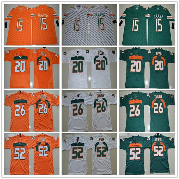 NCAA Miami Hurricanes 15 Brad Kaaya Jerseys Men College Football 20 Ed Reed 52 Ray Lewis Jersey ACC Orange Green White 26 Sean Taylor