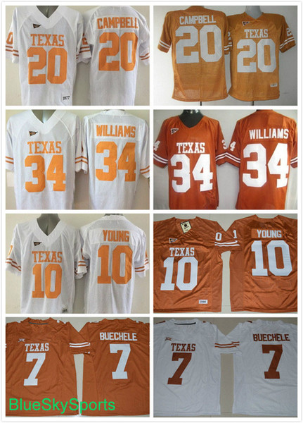 Men's Texas Longhorns #7 Shane Buechele #10 Vince Young #20 Earl Campbell Jersey #34 Ricky Williams College Jerseys Stitched M-3XL