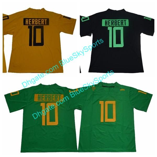 High Quality Men's 2018 Oregon Duck 10 Justin Herbert Yellow Black Green Stitched Fast Shipping size M-XXXL