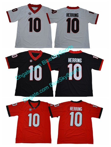 Georgia Bulldogs 10 Malik Herring Red White Black College Football Jerseys #10 Malik Herring Jersey Mens Stitched S-3XL