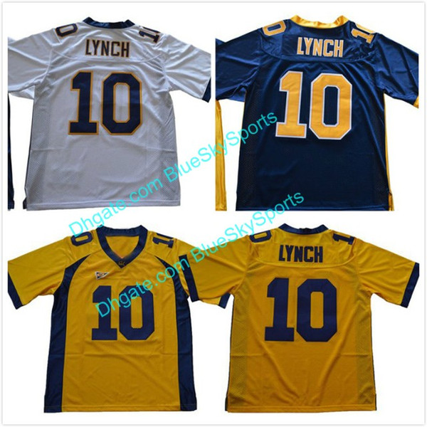 2018 Men's California Golden Bears Jerseys 10 Marshawn Lynch Jersey White Navy Blue Yellow College Football Shirts Stitched