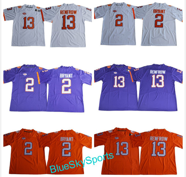 2017 New Style Men's #2 Kelly Bryant Jersey #13 Hunter Renfrow White Purple Orange Limited Clemson College Football Jerseys Size S-XXXL