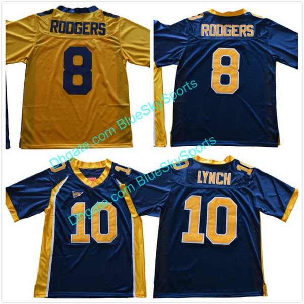 Mens 10 Marshawn Lynch 8 Aaron Rodgers Jersey Navy Blue Yellow California Golden Bears College Football Jerseys Stitched M-3XL