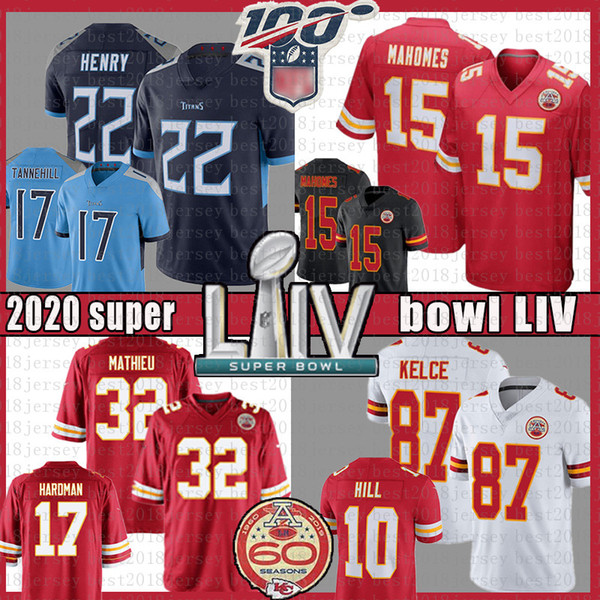 Patrick Mahomes Kansas City Jersey Chief super bowl LIV Derrick Henry Titan Ryan Tannehill Travis Kelce Tyrann Mathieu Tyreek Hill Hardman