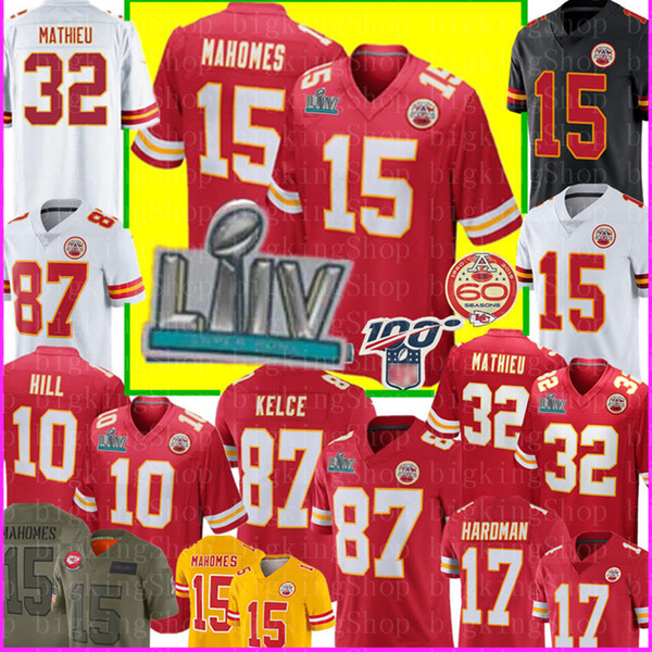 Bowl LIV Kansas City 2020 Chief 15 Patrick Mahomes 87 Travis Kelce 32 Tyrann Mathieu Jersey Tyreek Hill Mecole Hardman Houston Watkins