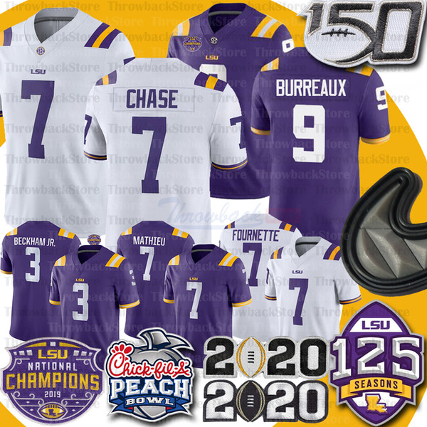 LSU Tigers Joe Burrow Burreaux Jersey JaMarr Chase Leonard Fournette Odell Beckham Jr. Tyrann Mathieu Patrick Peterson Guice Football Jersey